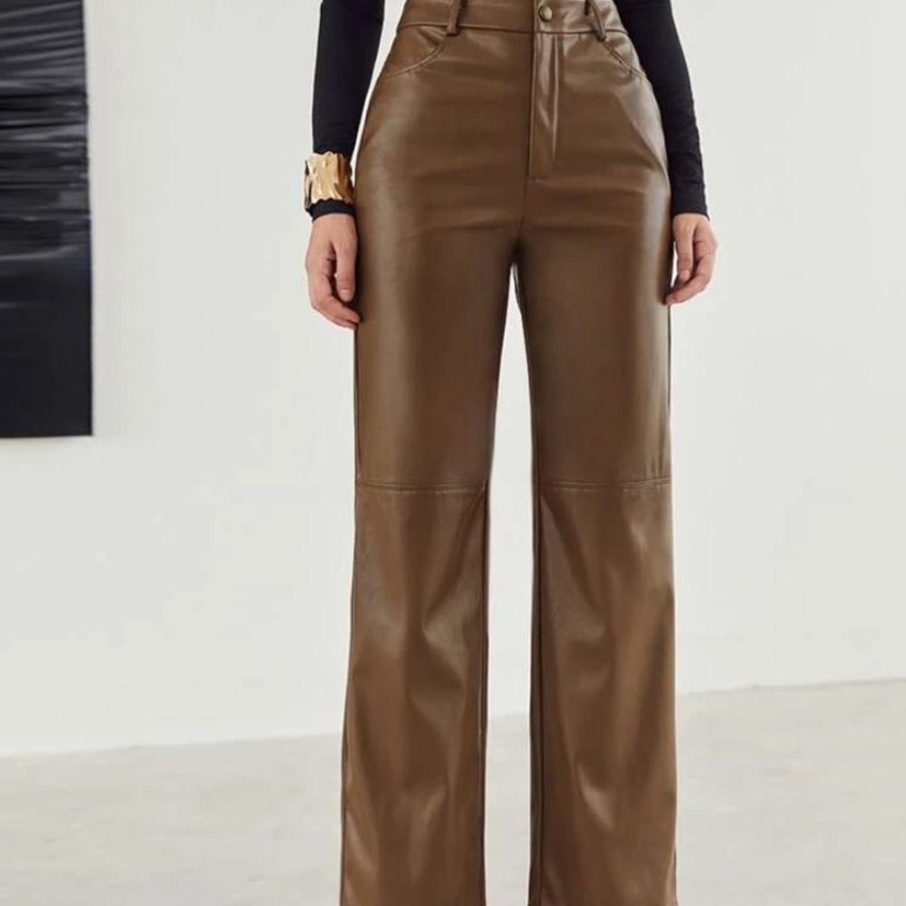 Brown Faux Leather Pants